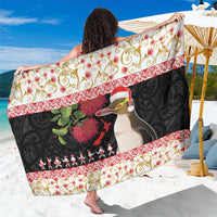 New Zealand Merry Christmas Sarong Hoiho Xmas - Haka Dance and Pohutukawa LT03 One Size 44 x 66 inches White - Polynesian Pride