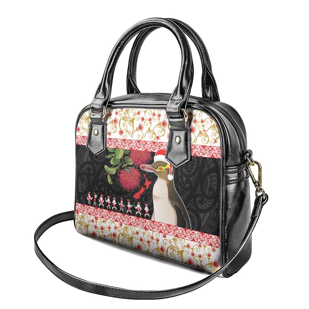 New Zealand Merry Christmas Shoulder Handbag Hoiho Xmas - Haka Dance and Pohutukawa LT03 - Polynesian Pride