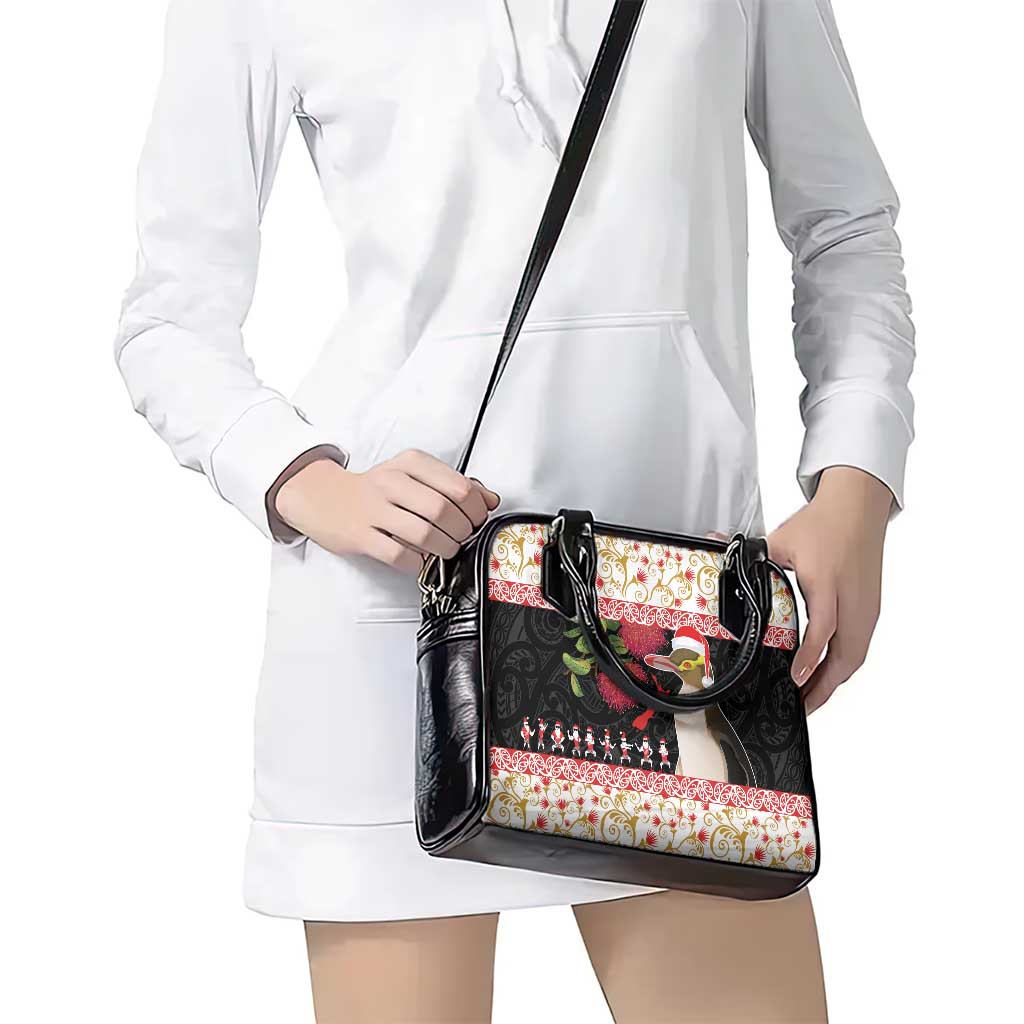 New Zealand Merry Christmas Shoulder Handbag Hoiho Xmas - Haka Dance and Pohutukawa LT03 - Polynesian Pride