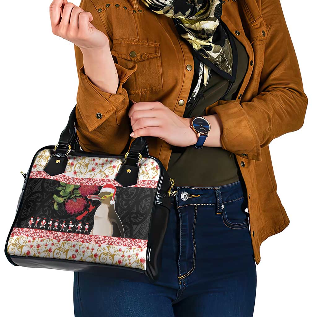 New Zealand Merry Christmas Shoulder Handbag Hoiho Xmas - Haka Dance and Pohutukawa LT03 - Polynesian Pride