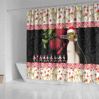 New Zealand Merry Christmas Shower Curtain Hoiho Xmas - Haka Dance and Pohutukawa LT03 - Polynesian Pride