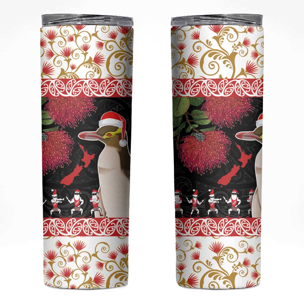 New Zealand Merry Christmas Skinny Tumbler Hoiho Xmas - Haka Dance and Pohutukawa LT03 White - Polynesian Pride