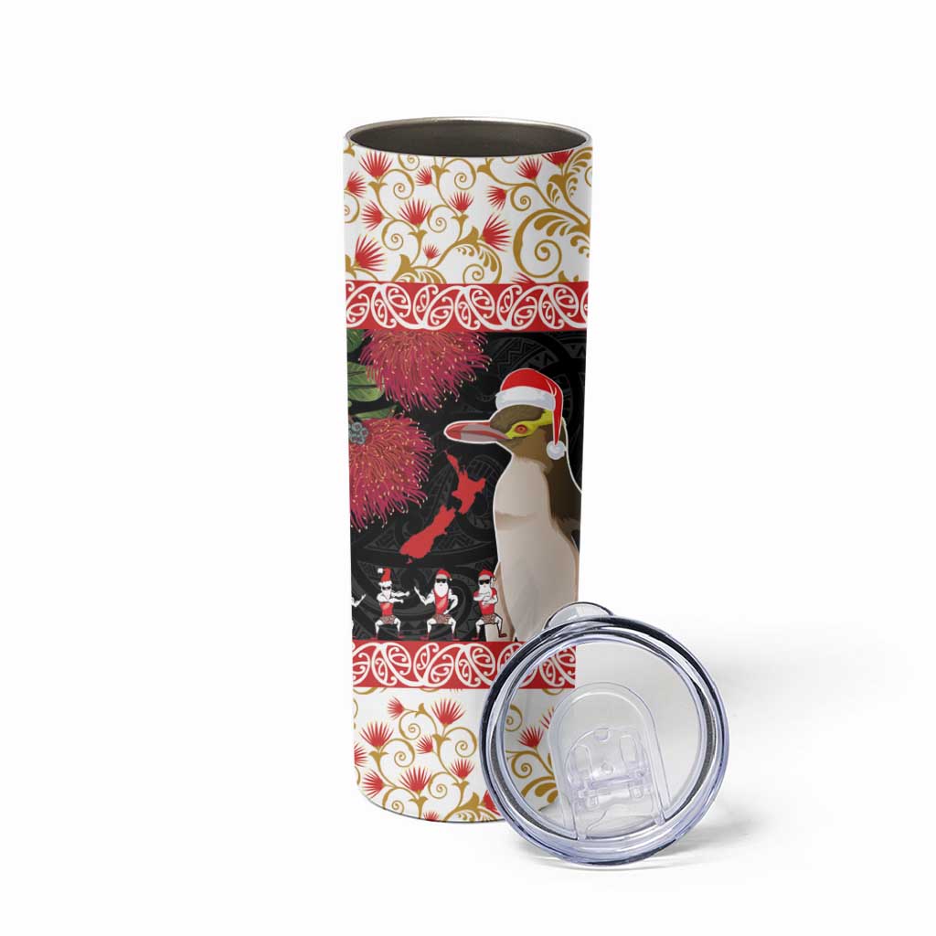 New Zealand Merry Christmas Skinny Tumbler Hoiho Xmas - Haka Dance and Pohutukawa LT03 - Polynesian Pride