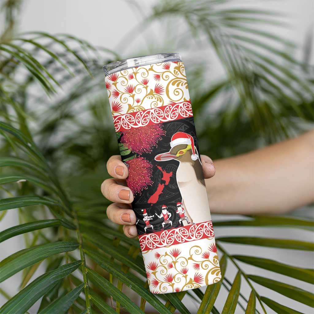 New Zealand Merry Christmas Skinny Tumbler Hoiho Xmas - Haka Dance and Pohutukawa LT03 - Polynesian Pride