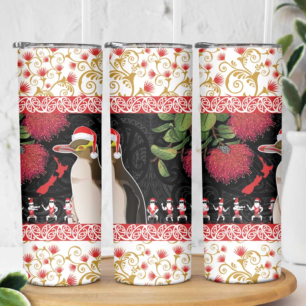 New Zealand Merry Christmas Skinny Tumbler Hoiho Xmas - Haka Dance and Pohutukawa LT03 - Polynesian Pride