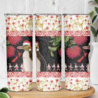 New Zealand Merry Christmas Skinny Tumbler Hoiho Xmas - Haka Dance and Pohutukawa LT03 - Polynesian Pride