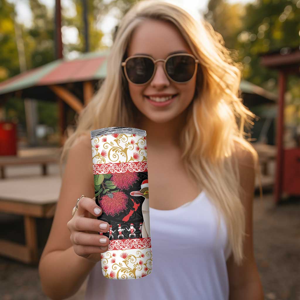 New Zealand Merry Christmas Skinny Tumbler Hoiho Xmas - Haka Dance and Pohutukawa LT03 - Polynesian Pride