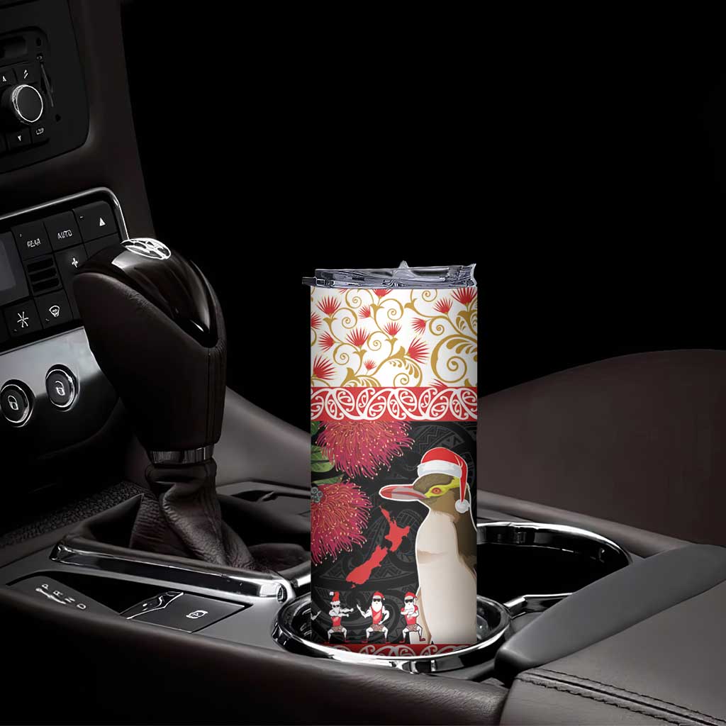 New Zealand Merry Christmas Skinny Tumbler Hoiho Xmas - Haka Dance and Pohutukawa LT03 - Polynesian Pride
