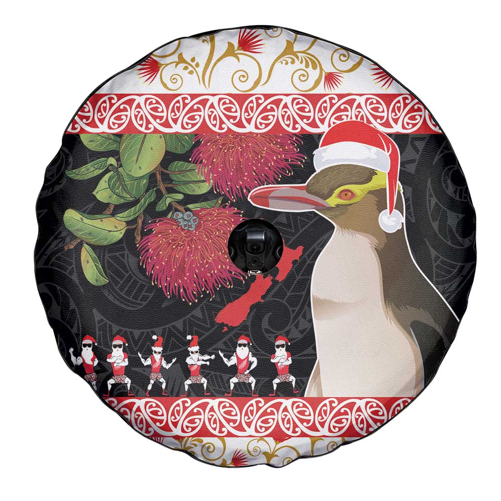 New Zealand Merry Christmas Spare Tire Cover Hoiho Xmas - Haka Dance and Pohutukawa LT03 - Polynesian Pride