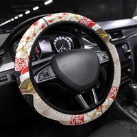 New Zealand Merry Christmas Steering Wheel Cover Hoiho Xmas - Haka Dance and Pohutukawa LT03 Universal Fit White - Polynesian Pride