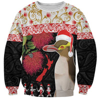New Zealand Merry Christmas Sweatshirt Hoiho Xmas - Haka Dance and Pohutukawa LT03 Unisex White - Polynesian Pride