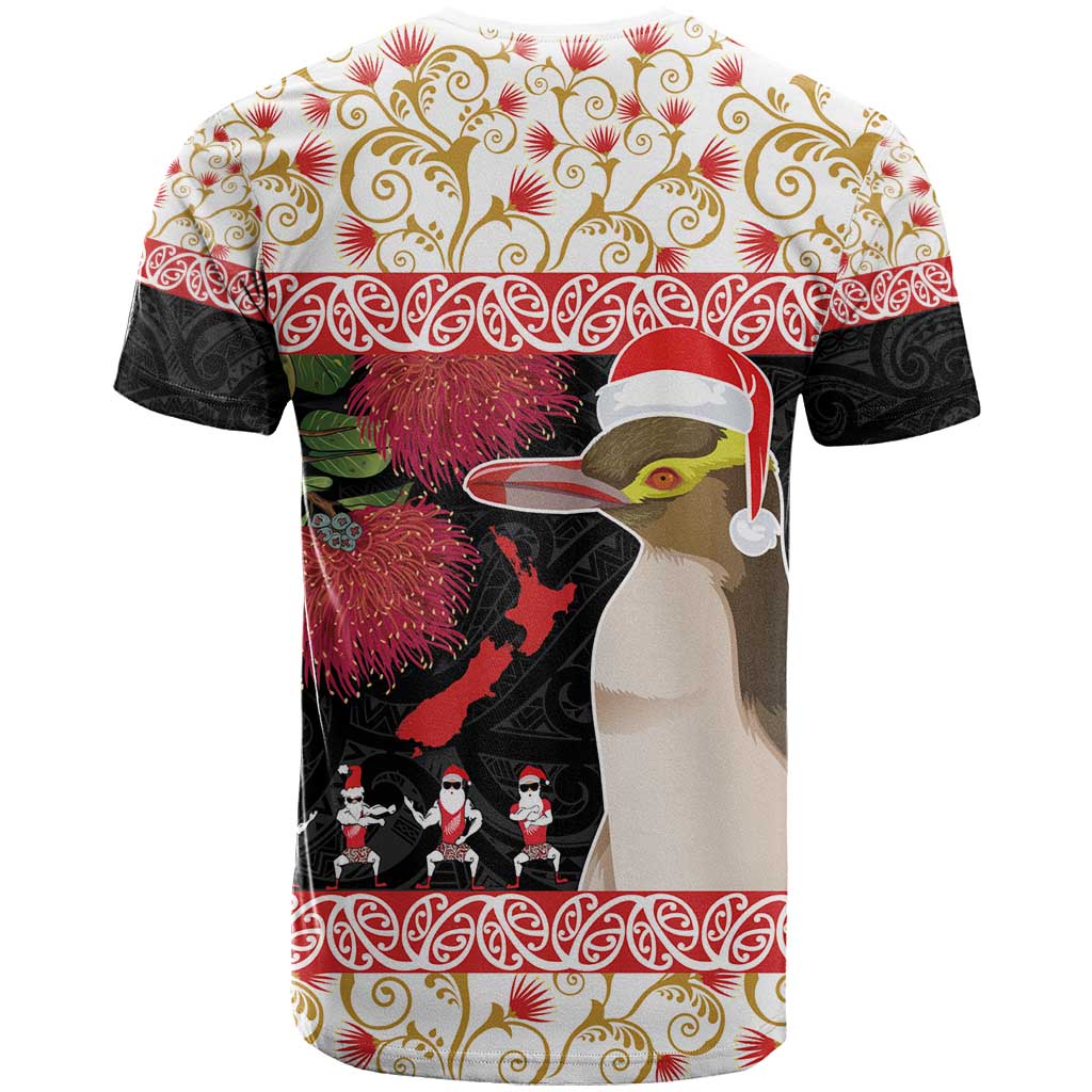 New Zealand Merry Christmas T Shirt Hoiho Xmas - Haka Dance and Pohutukawa LT03 - Polynesian Pride