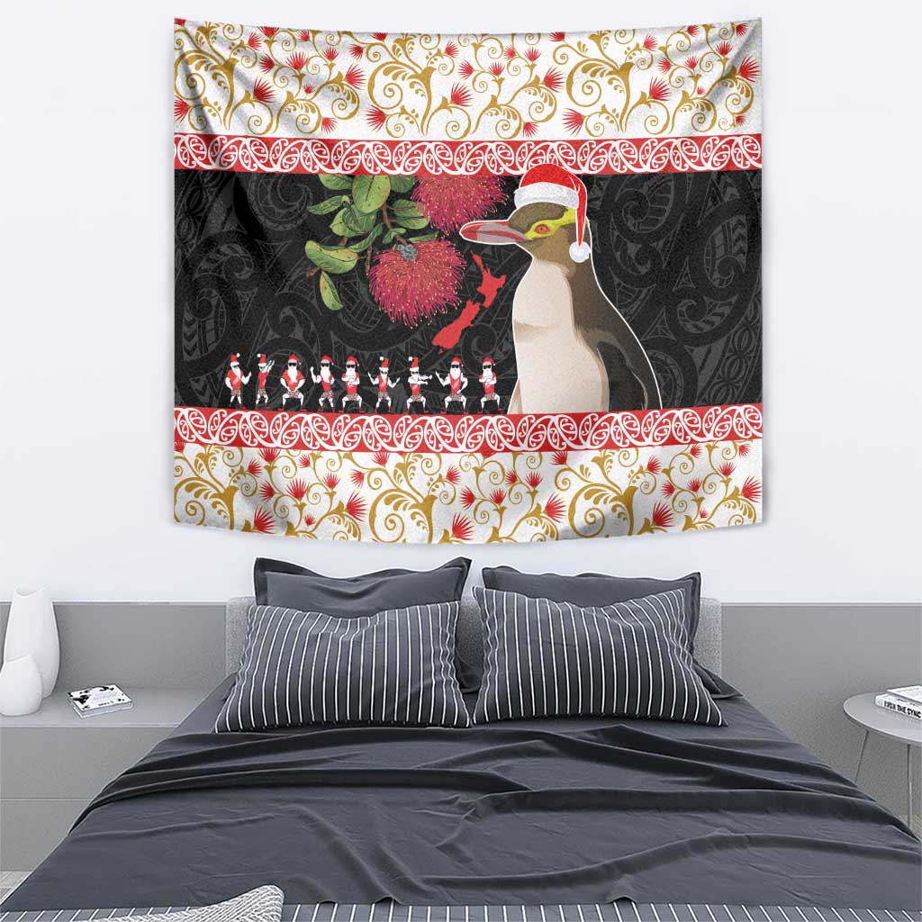 New Zealand Merry Christmas Tapestry Hoiho Xmas - Haka Dance and Pohutukawa LT03 - Polynesian Pride