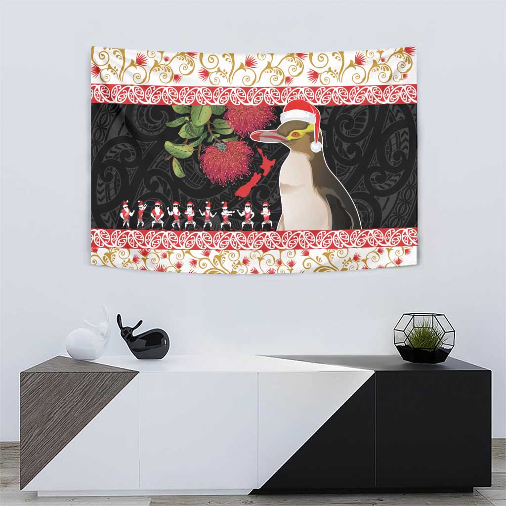 New Zealand Merry Christmas Tapestry Hoiho Xmas - Haka Dance and Pohutukawa LT03 - Polynesian Pride