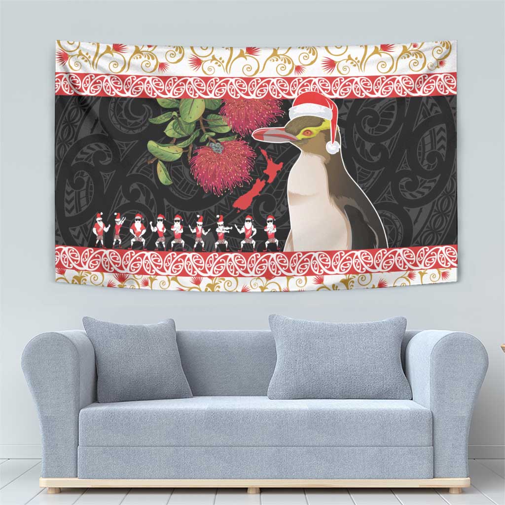 New Zealand Merry Christmas Tapestry Hoiho Xmas - Haka Dance and Pohutukawa LT03 - Polynesian Pride