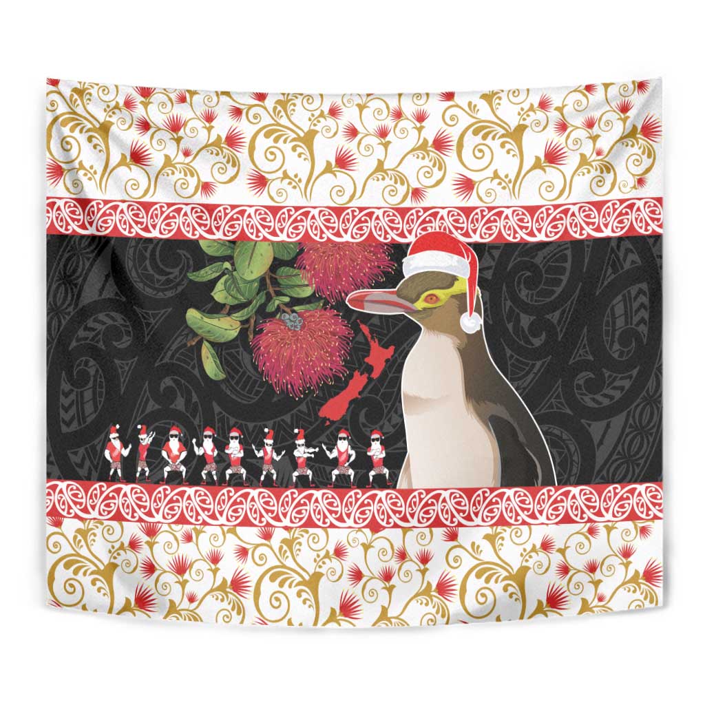 New Zealand Merry Christmas Tapestry Hoiho Xmas - Haka Dance and Pohutukawa LT03 - Polynesian Pride