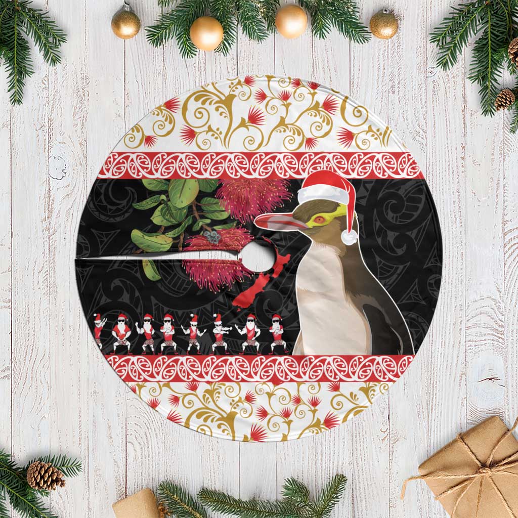 New Zealand Merry Christmas Tree Skirt Hoiho Xmas - Haka Dance and Pohutukawa LT03 Casual White - Polynesian Pride