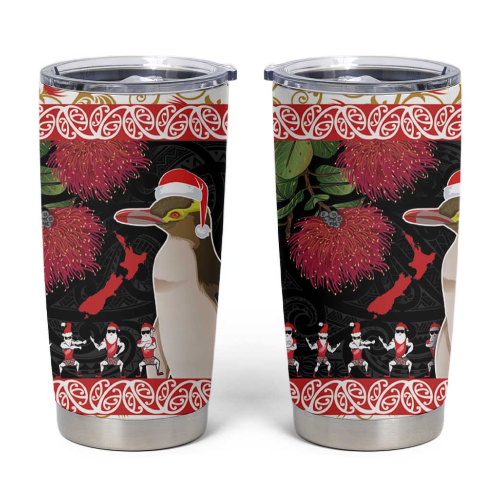 New Zealand Merry Christmas Tumbler Cup Hoiho Xmas - Haka Dance and Pohutukawa LT03 White - Polynesian Pride