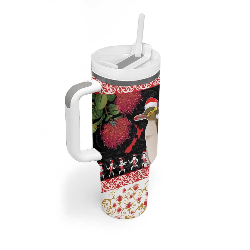 New Zealand Merry Christmas Tumbler With Handle Hoiho Xmas - Haka Dance and Pohutukawa LT03 - Polynesian Pride