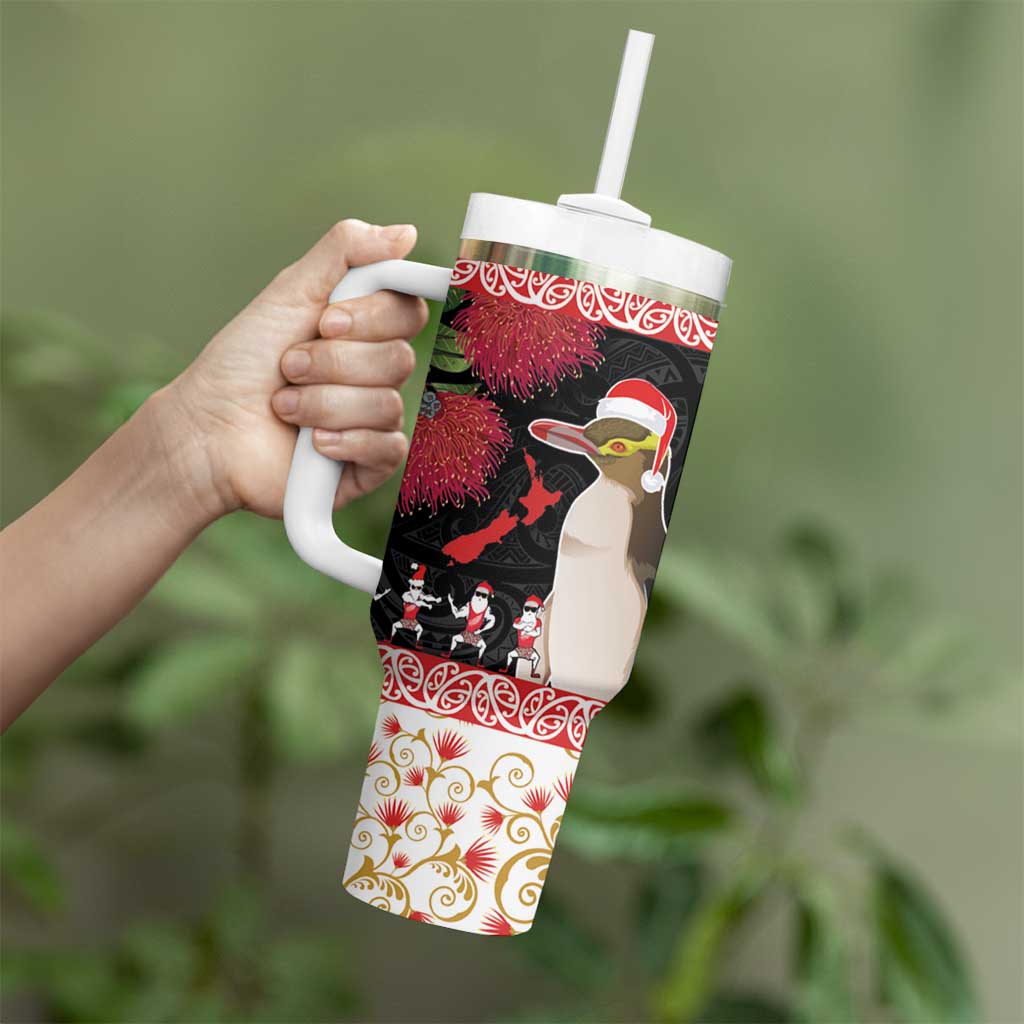 New Zealand Merry Christmas Tumbler With Handle Hoiho Xmas - Haka Dance and Pohutukawa LT03 - Polynesian Pride