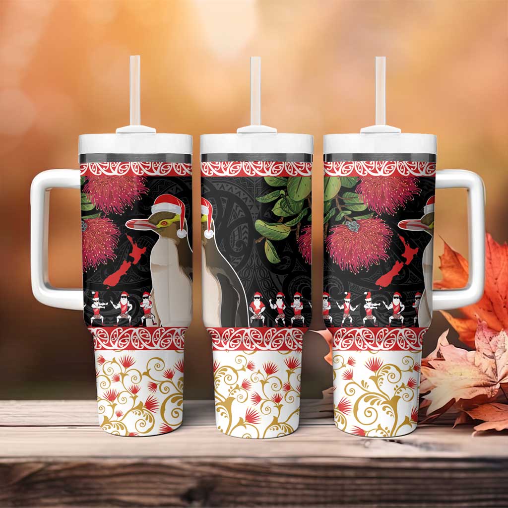 New Zealand Merry Christmas Tumbler With Handle Hoiho Xmas - Haka Dance and Pohutukawa LT03 - Polynesian Pride
