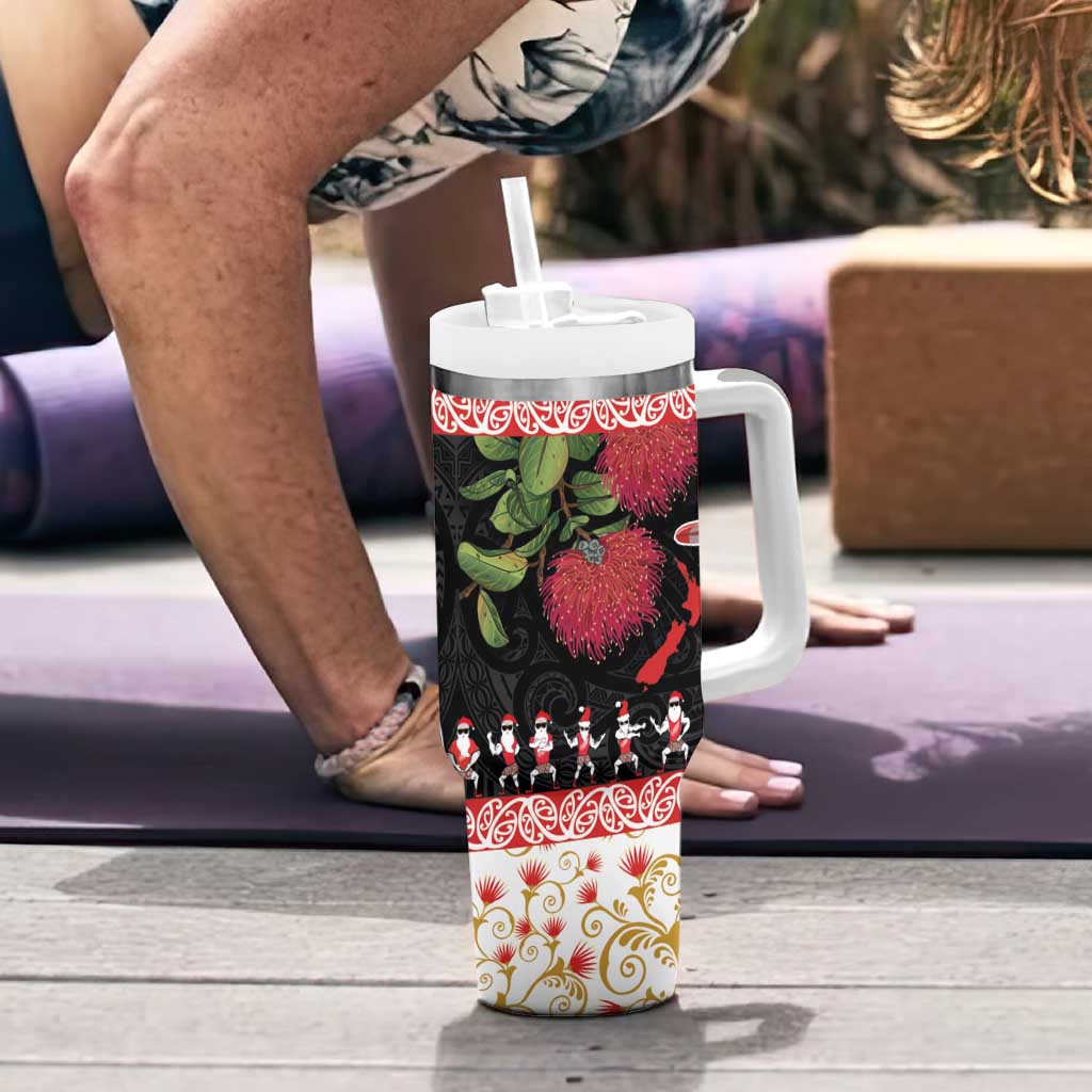 New Zealand Merry Christmas Tumbler With Handle Hoiho Xmas - Haka Dance and Pohutukawa LT03 - Polynesian Pride