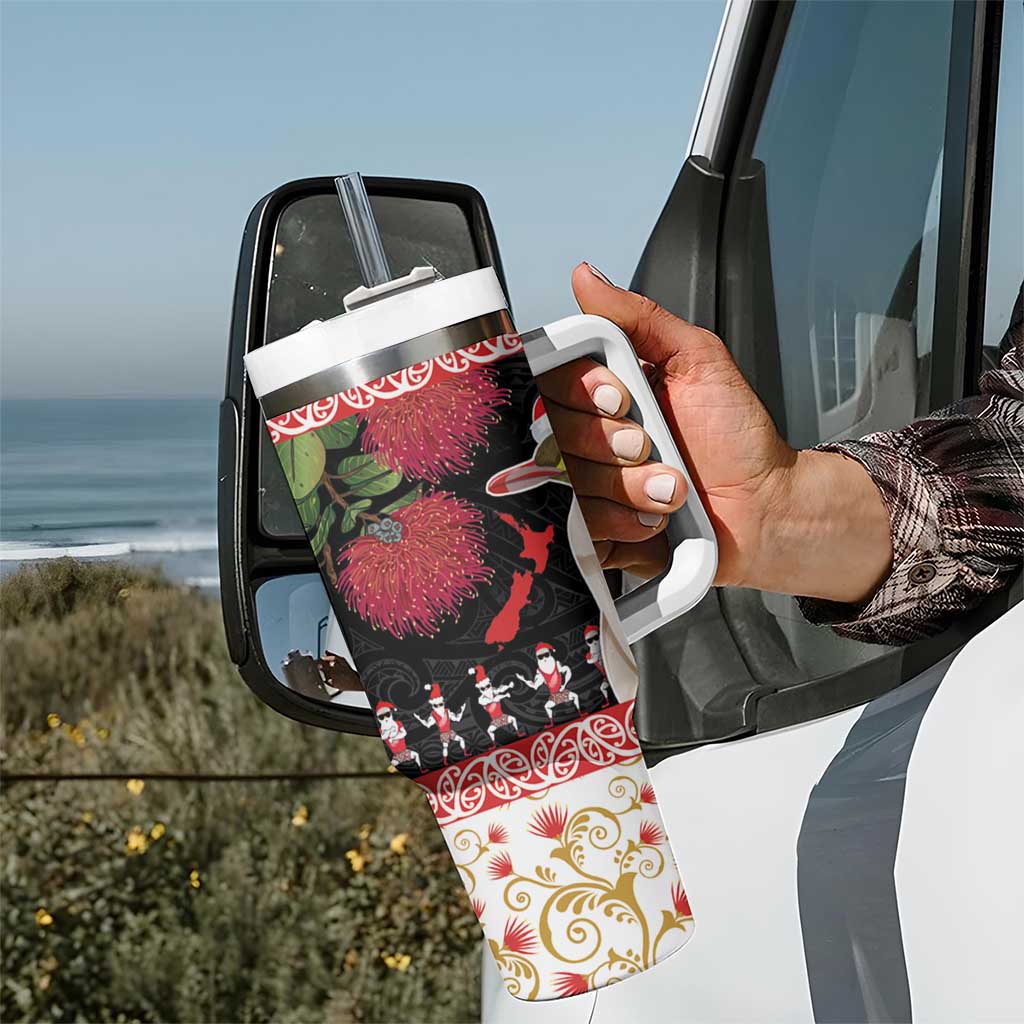 New Zealand Merry Christmas Tumbler With Handle Hoiho Xmas - Haka Dance and Pohutukawa LT03 - Polynesian Pride