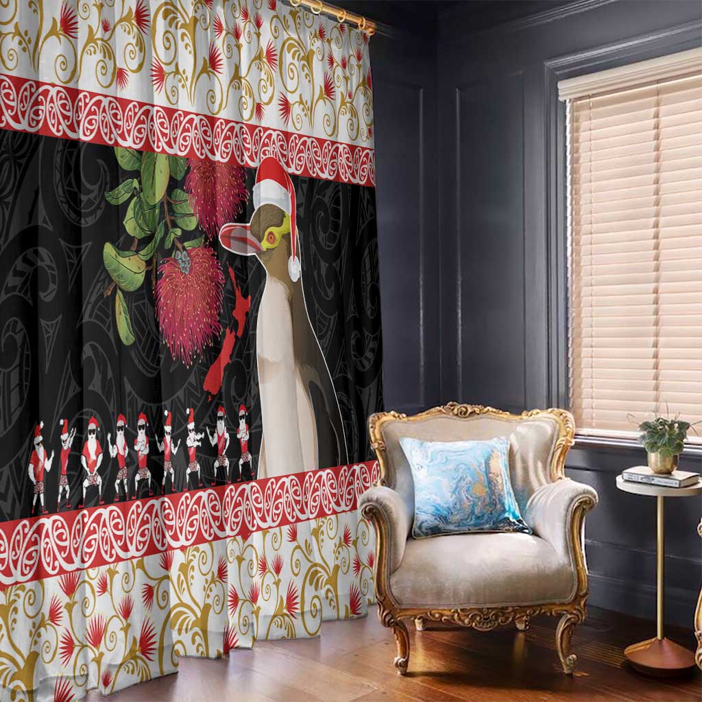New Zealand Merry Christmas Window Curtain Hoiho Xmas - Haka Dance and Pohutukawa LT03 - Polynesian Pride