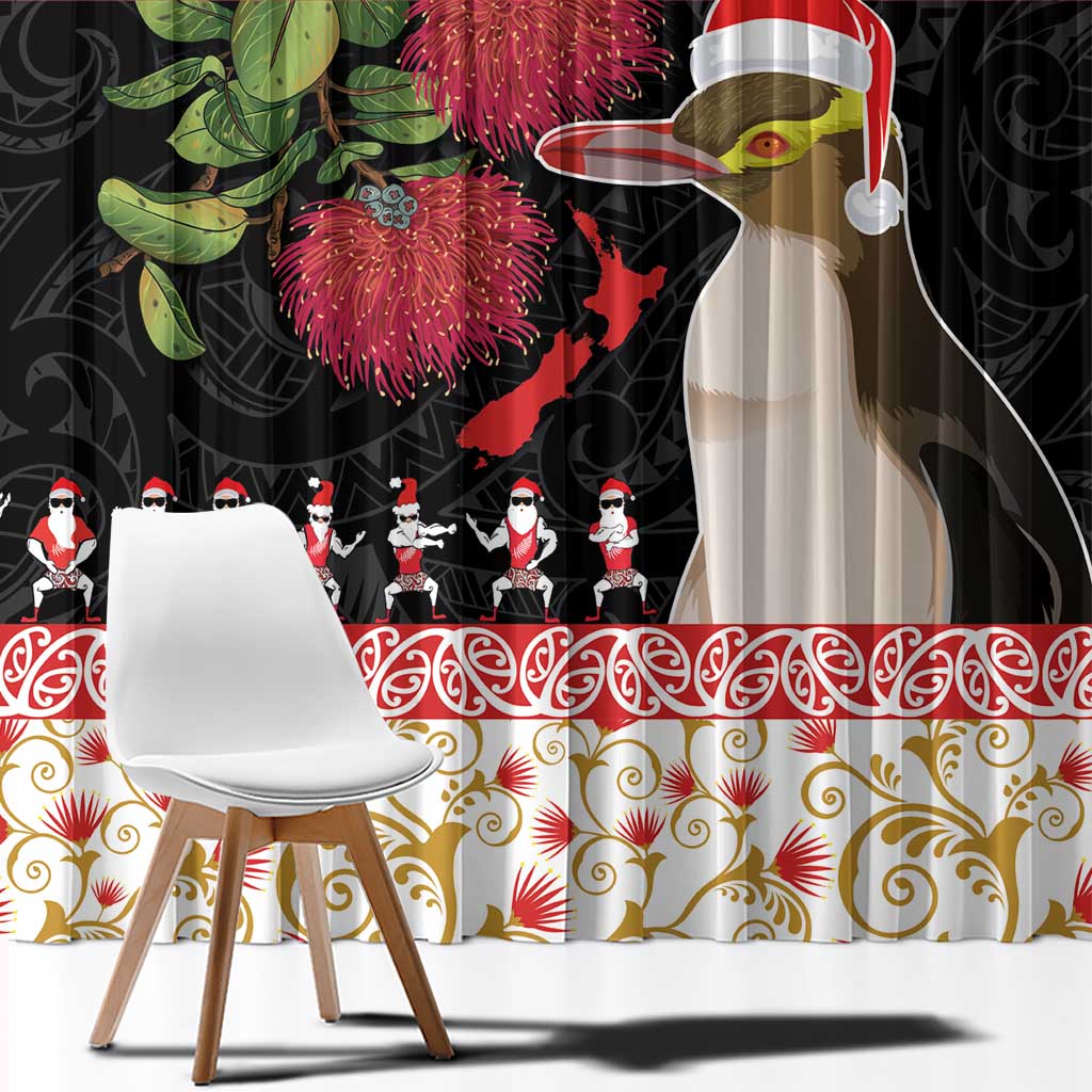 New Zealand Merry Christmas Window Curtain Hoiho Xmas - Haka Dance and Pohutukawa LT03 - Polynesian Pride