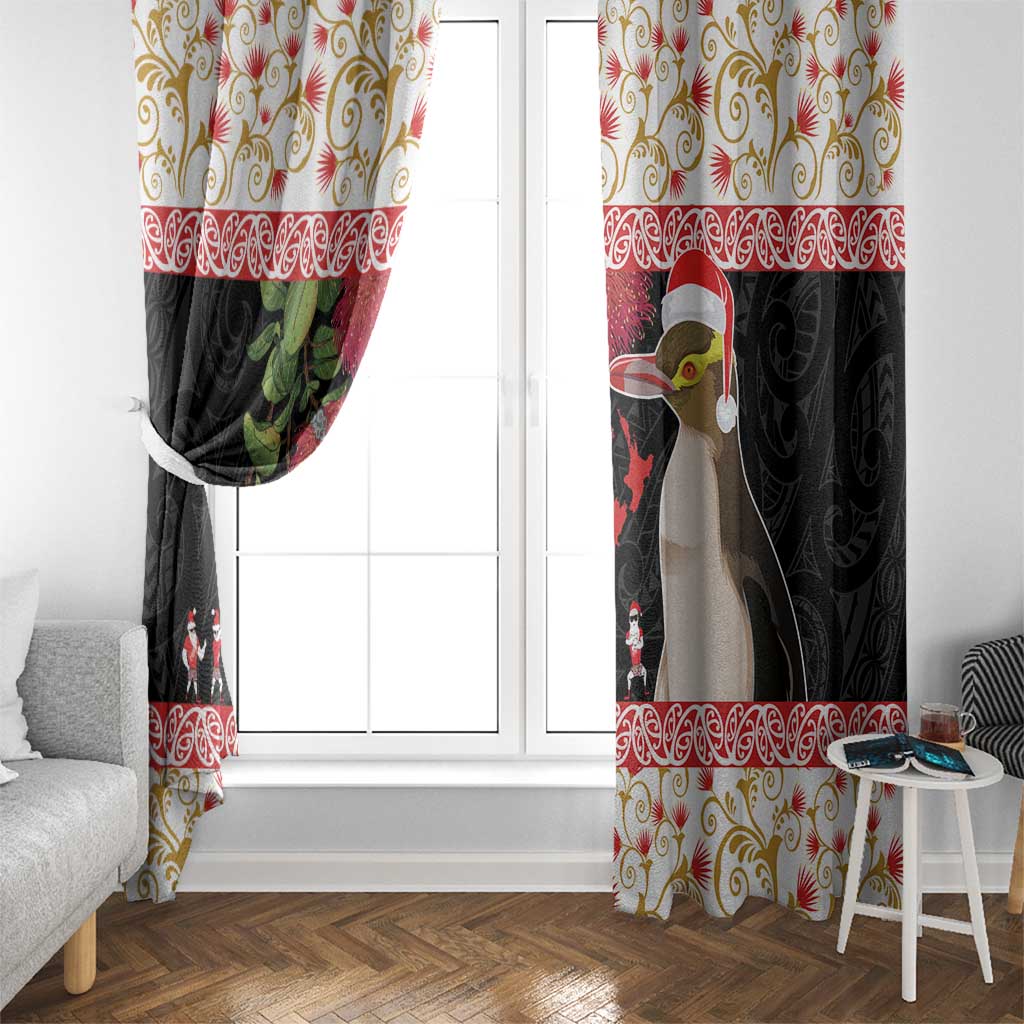 New Zealand Merry Christmas Window Curtain Hoiho Xmas - Haka Dance and Pohutukawa LT03 - Polynesian Pride