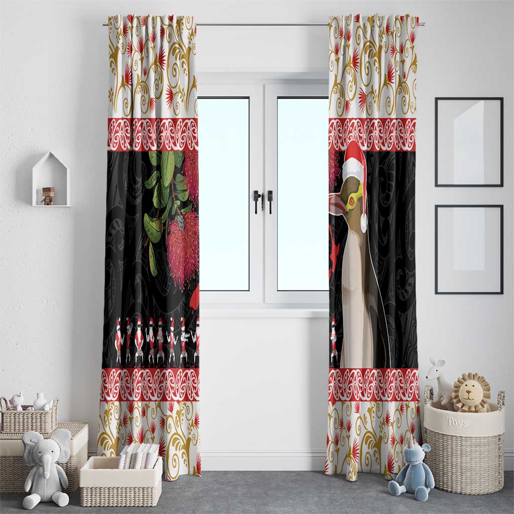 New Zealand Merry Christmas Window Curtain Hoiho Xmas - Haka Dance and Pohutukawa LT03 - Polynesian Pride