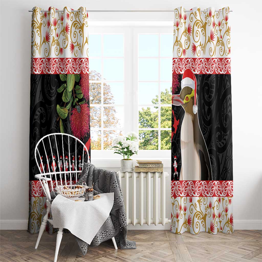 New Zealand Merry Christmas Window Curtain Hoiho Xmas - Haka Dance and Pohutukawa LT03 - Polynesian Pride