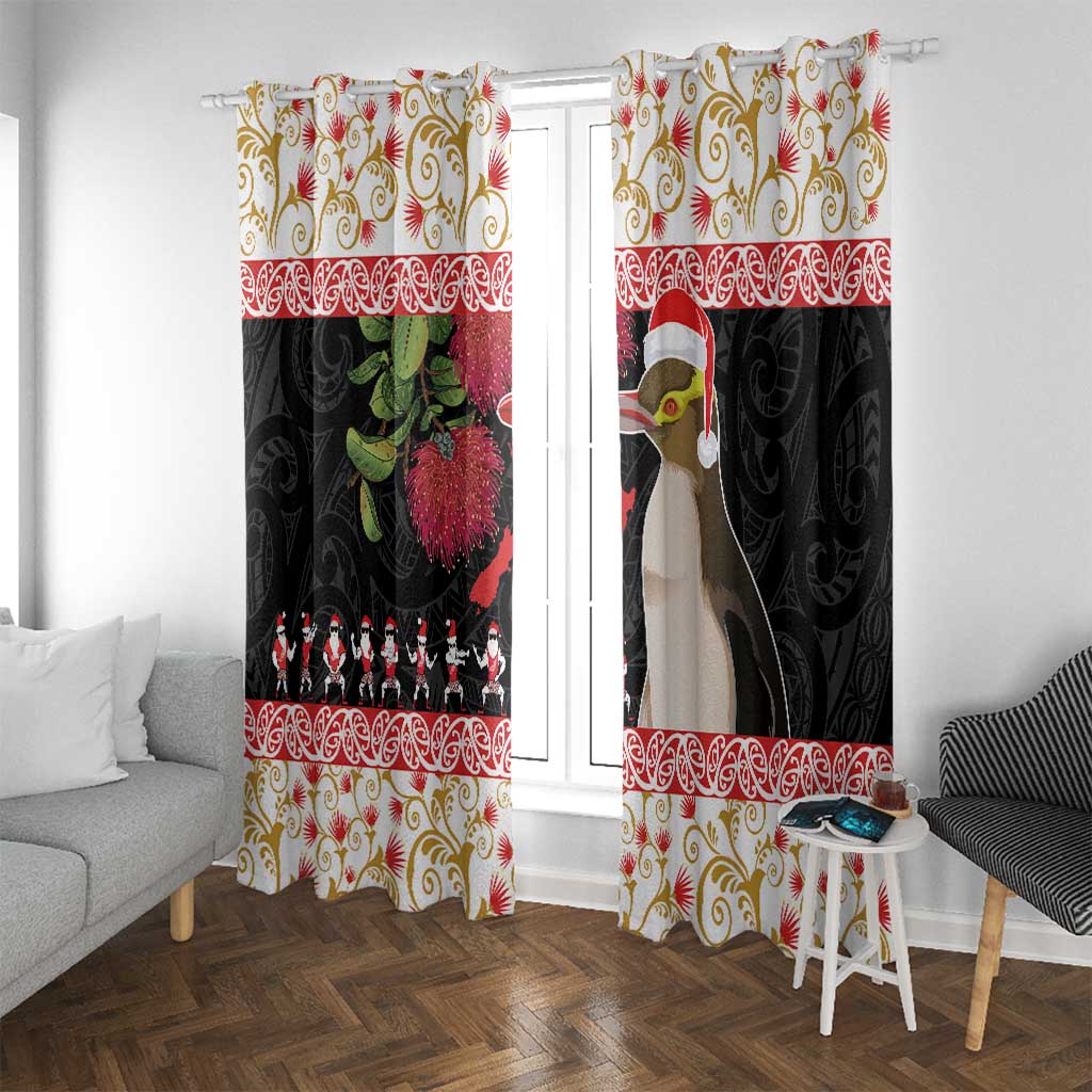 New Zealand Merry Christmas Window Curtain Hoiho Xmas - Haka Dance and Pohutukawa LT03 With Grommets White - Polynesian Pride