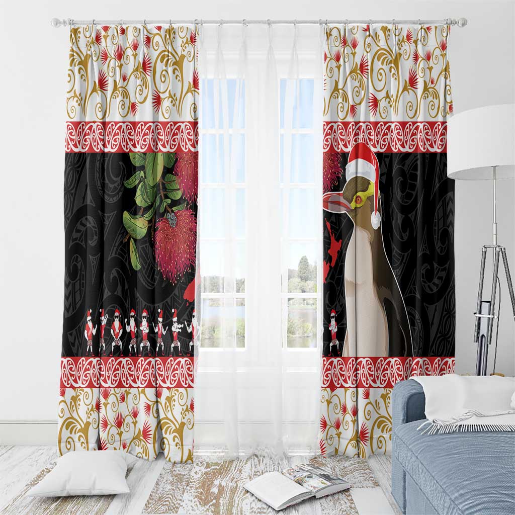 New Zealand Merry Christmas Window Curtain Hoiho Xmas - Haka Dance and Pohutukawa LT03 - Polynesian Pride