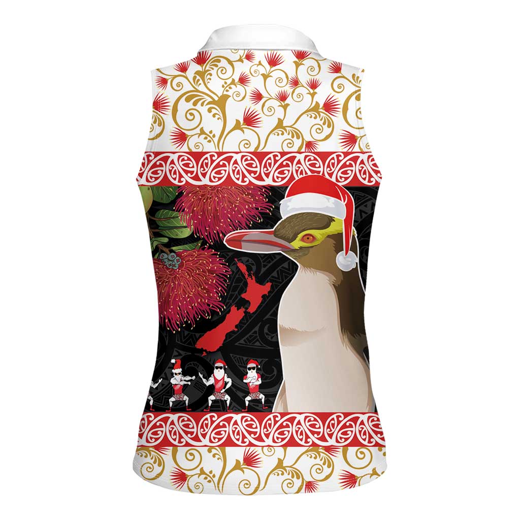 New Zealand Merry Christmas Women Sleeveless Polo Shirt Hoiho Xmas - Haka Dance and Pohutukawa LT03 - Polynesian Pride
