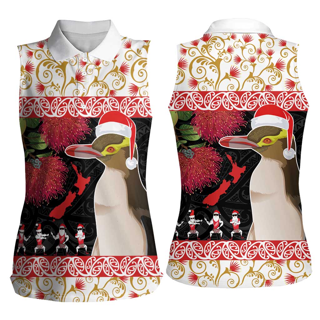 New Zealand Merry Christmas Women Sleeveless Polo Shirt Hoiho Xmas - Haka Dance and Pohutukawa LT03 - Polynesian Pride