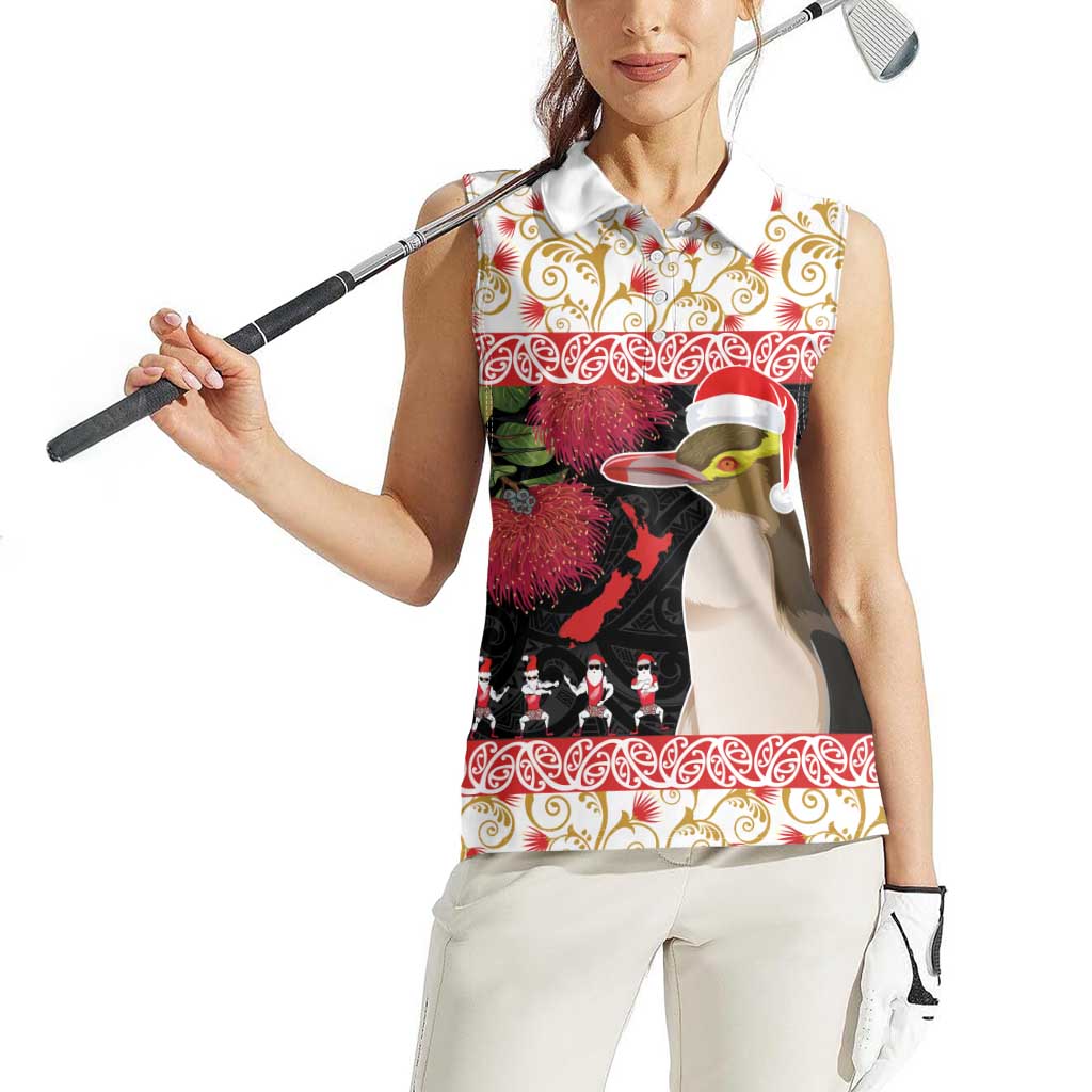 New Zealand Merry Christmas Women Sleeveless Polo Shirt Hoiho Xmas - Haka Dance and Pohutukawa LT03 - Polynesian Pride
