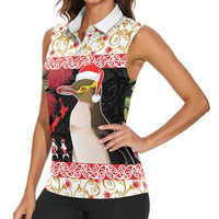 New Zealand Merry Christmas Women Sleeveless Polo Shirt Hoiho Xmas - Haka Dance and Pohutukawa LT03 - Polynesian Pride
