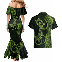 New Zealand Gecko Maori Art Tattoo Couples Matching Mermaid Dress and Hawaiian Shirt LT03 - Polynesian Pride