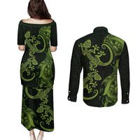 New Zealand Gecko Maori Art Tattoo Couples Matching Puletasi and Long Sleeve Button Shirt LT03 - Polynesian Pride