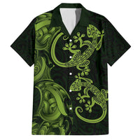 New Zealand Gecko Maori Art Tattoo Family Matching Long Sleeve Bodycon Dress and Hawaiian Shirt LT03 Dad's Shirt - Short Sleeve Green - Polynesian Pride