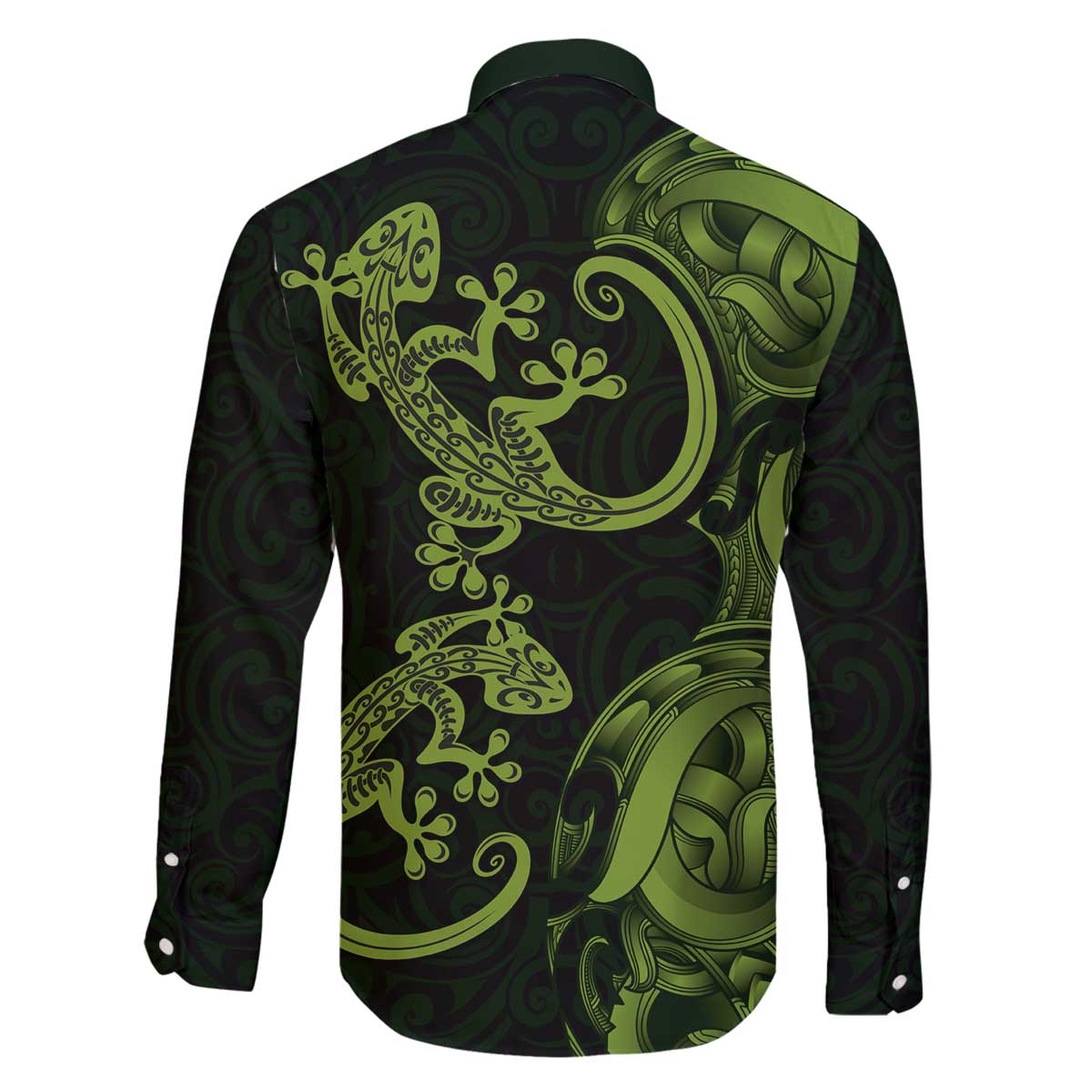 New Zealand Gecko Maori Art Tattoo Family Matching Off The Shoulder Long Sleeve Dress and Hawaiian Shirt LT03 - Polynesian Pride