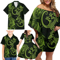 New Zealand Gecko Maori Art Tattoo Family Matching Off Shoulder Short Dress and Hawaiian Shirt LT03 - Polynesian Pride