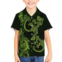 New Zealand Gecko Maori Art Tattoo Family Matching Short Sleeve Bodycon Dress and Hawaiian Shirt LT03 Son's Shirt Green - Polynesian Pride