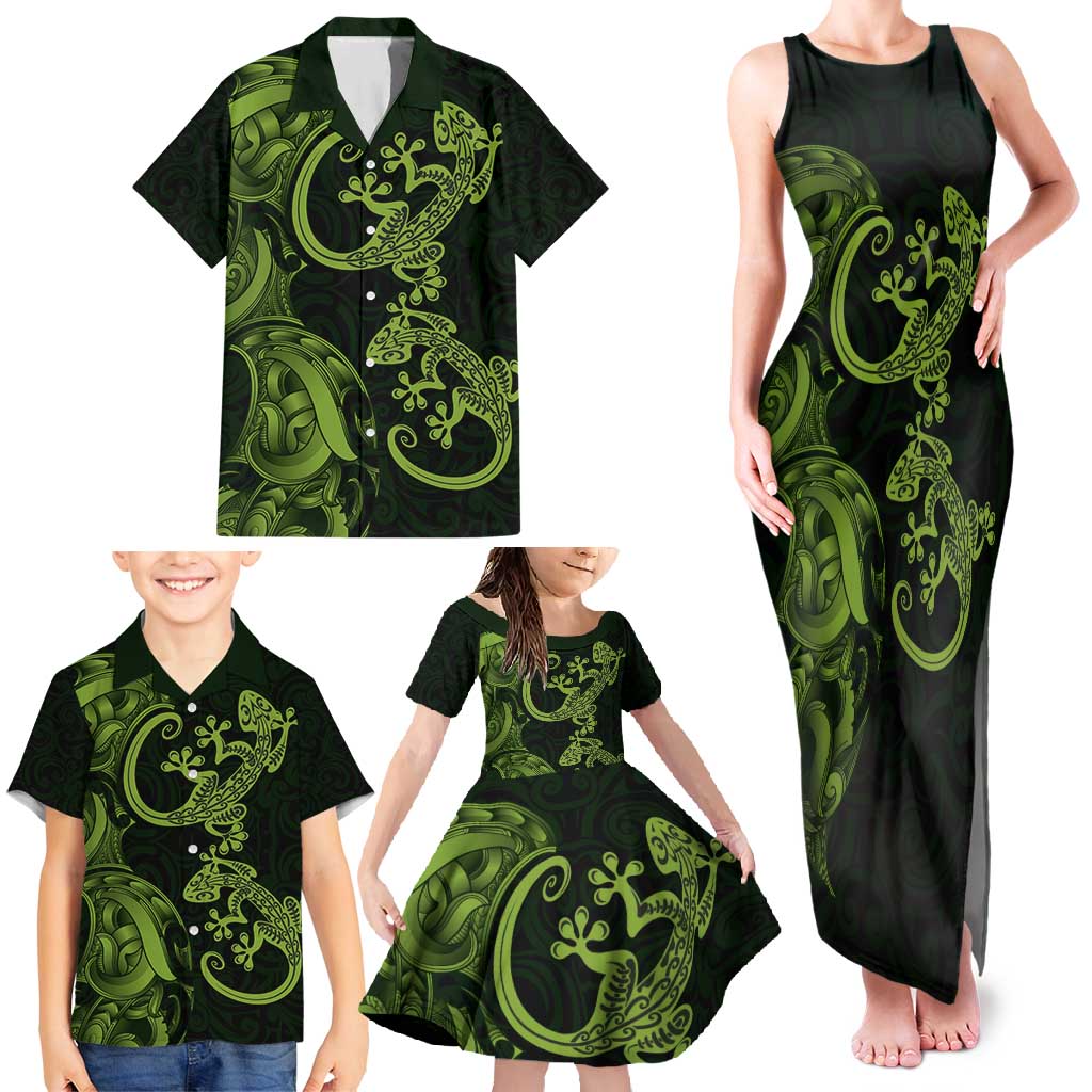 New Zealand Gecko Maori Art Tattoo Family Matching Tank Maxi Dress and Hawaiian Shirt LT03 - Polynesian Pride