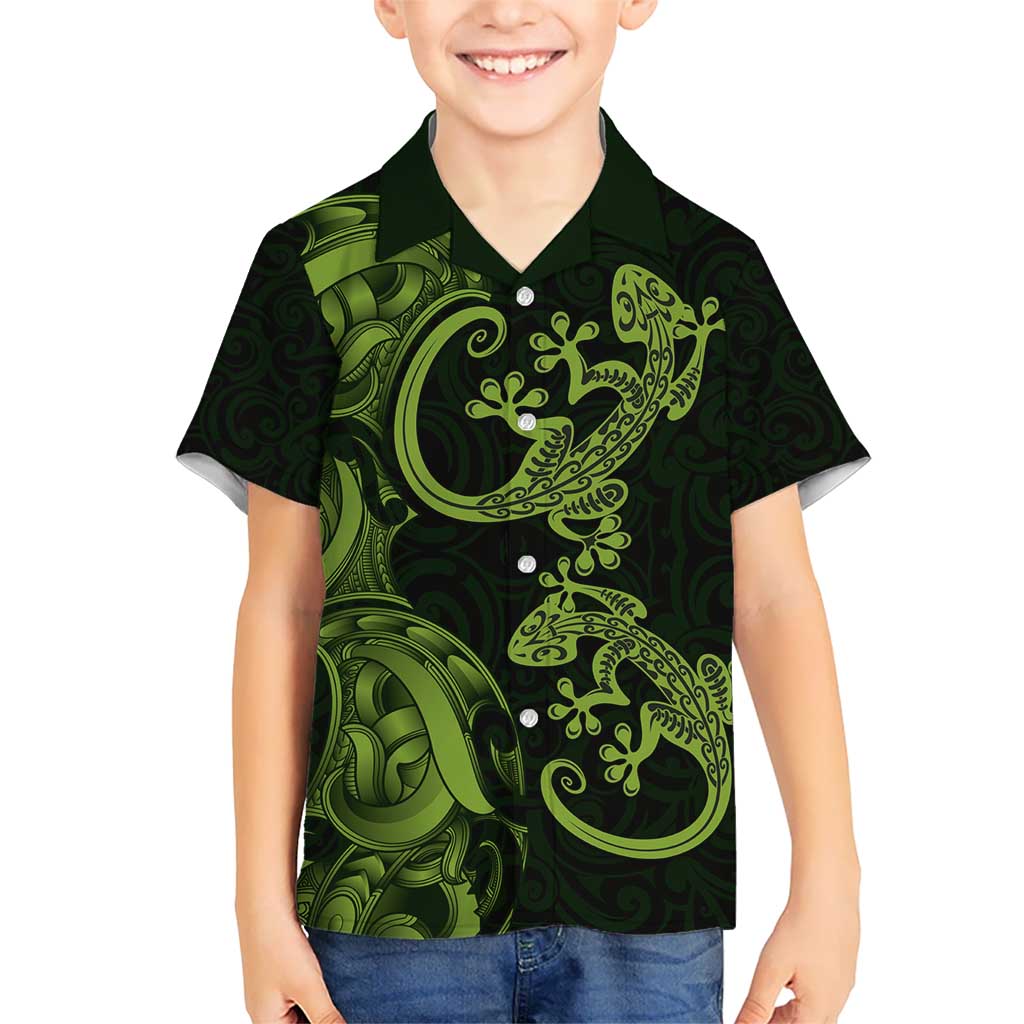 New Zealand Gecko Maori Art Tattoo Kid Hawaiian Shirt LT03 Kid Green - Polynesian Pride