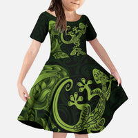 New Zealand Gecko Maori Art Tattoo Kid Short Sleeve Dress LT03 KID Green - Polynesian Pride