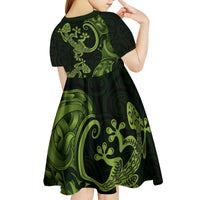 New Zealand Gecko Maori Art Tattoo Kid Short Sleeve Dress LT03 - Polynesian Pride