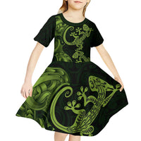 New Zealand Gecko Maori Art Tattoo Kid Short Sleeve Dress LT03 - Polynesian Pride