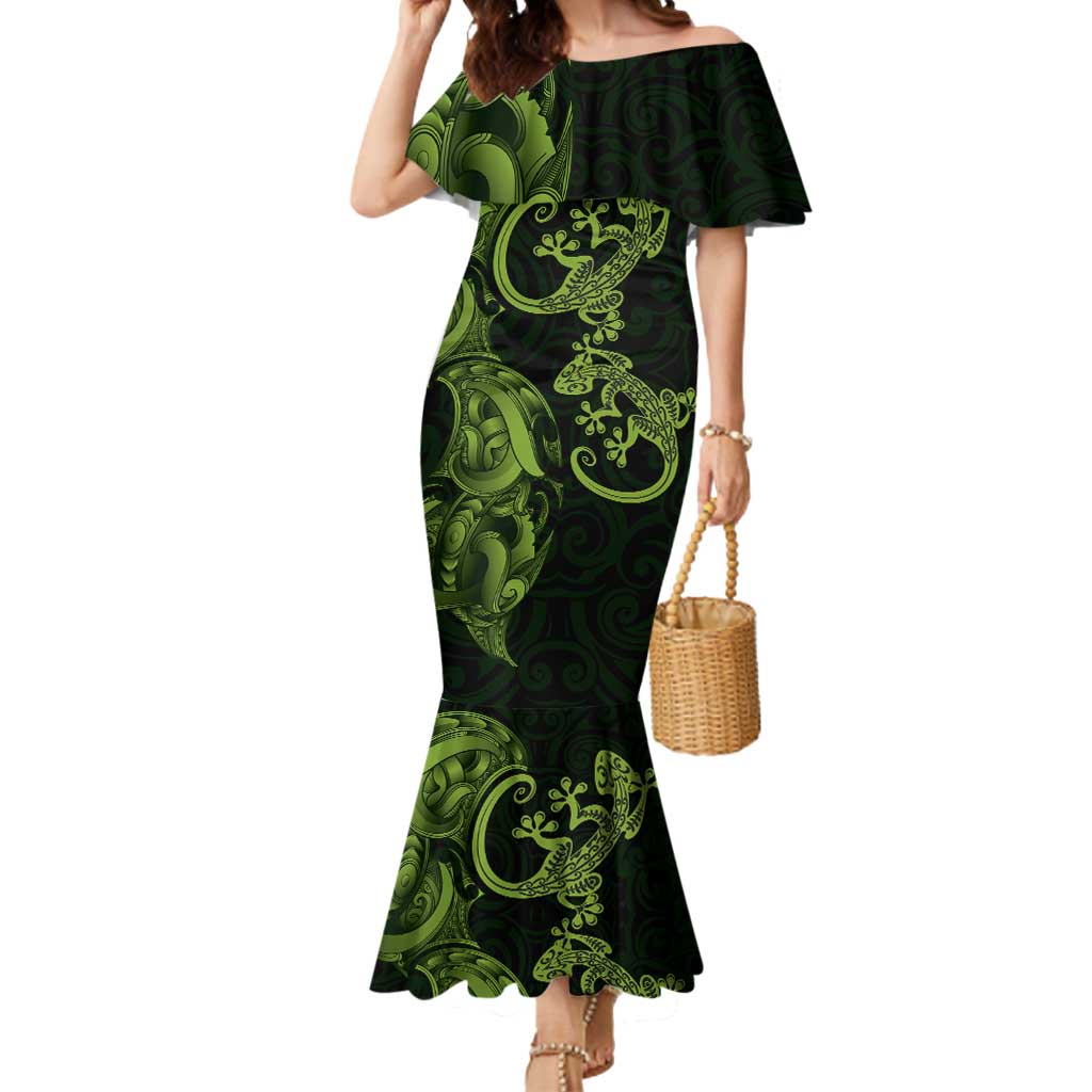 New Zealand Gecko Maori Art Tattoo Mermaid Dress LT03 Women Green - Polynesian Pride